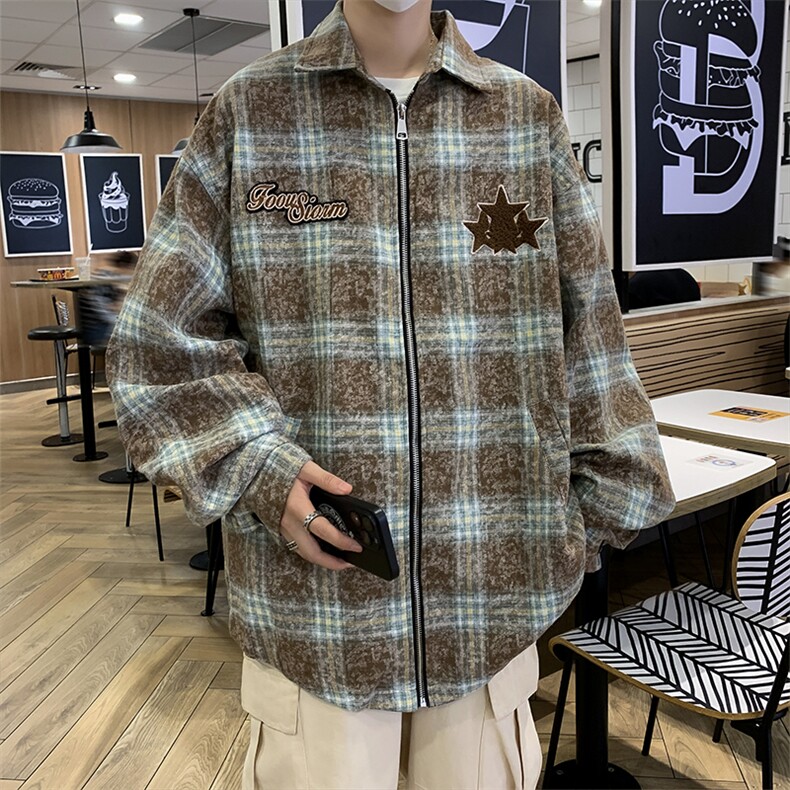美式复古格子星星夹克外套男女秋冬潮情侣宽松上衣JK09284-P68,男装夹克,星座308B-2