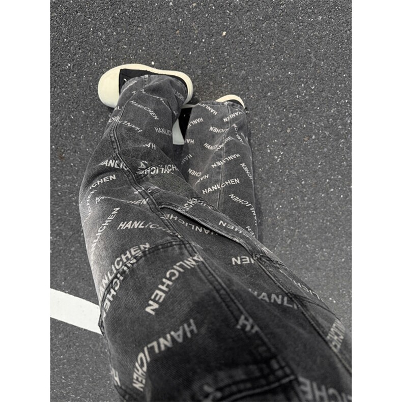 B221美式ins高街暗黑宽松直筒字母工装牛仔裤LK25460-特P50控88，男装牛仔裤，电商B221