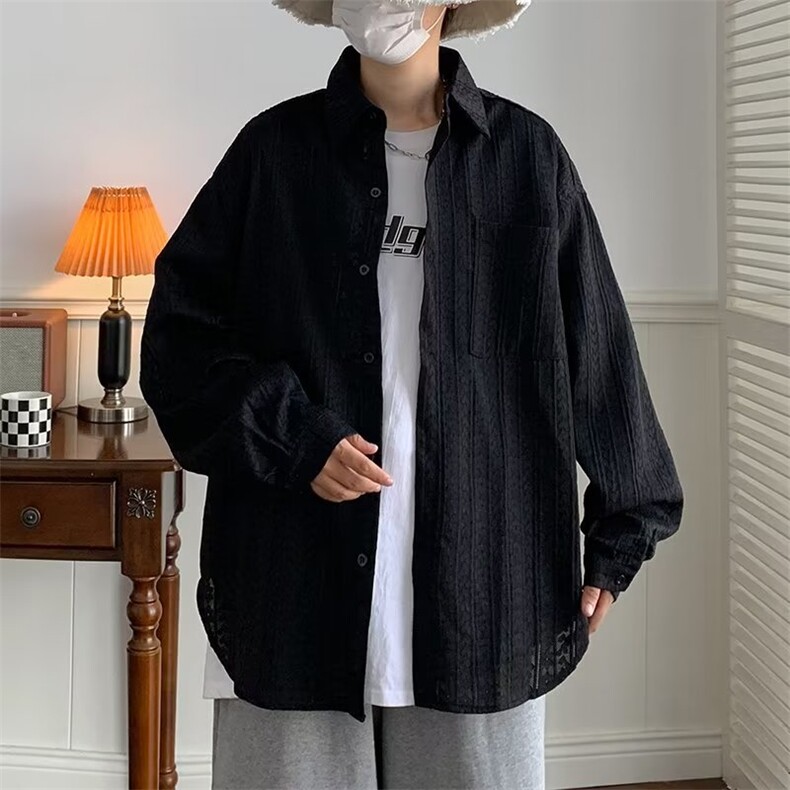 衬衫长袖男秋季ins潮流衬衣男港风痞帅外套HC76P40,男装衬衫,星座1116-2