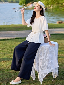 2026年夏季新款时尚休闲两件套裤宽松遮肉显瘦套装图片