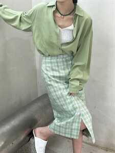 2022年春衬衣+格子半裙,女装半身裙,POHIO葆伊