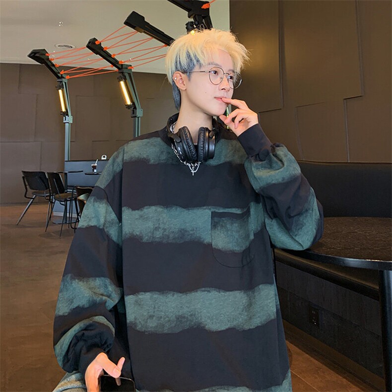 美式复古条纹印染设计感情侣百搭卫衣男女XZ225-3-WY07-P45控75,男装T恤,星座225-3