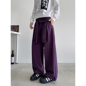 8XL-M 休闲裤男美式高街纯色绑带宽松跳舞直筒裤潮K9127P68控98图片