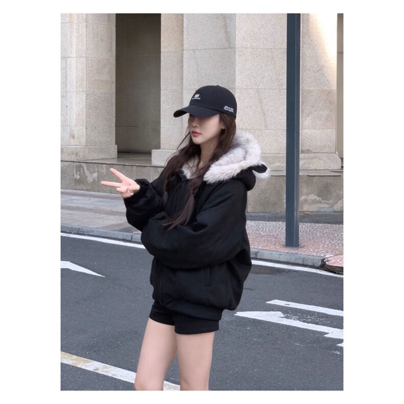 1506-1/MF0051/P89猫耳朵连帽棉服女加绒美式宽松设计感外套,男装棉衣,星座1506-1