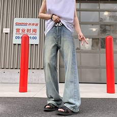 美式做旧阔腿牛仔裤男痞潮牌宽松裤子高街直筒拖地长裤RK3121-P43，男装牛仔裤，星座412-3