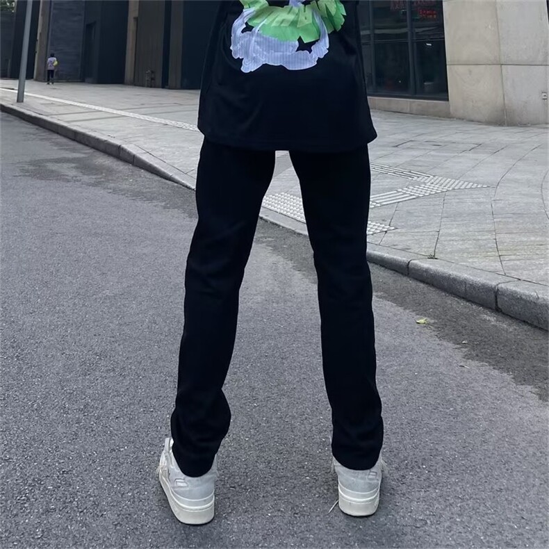 欧美vibe风高街黑色膝盖破洞拉链牛仔裤小众炸街裤子男RK3070-P39,男装牛仔裤,星座412-1