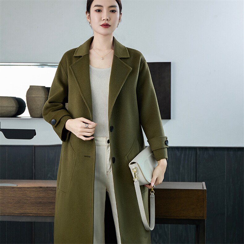 时尚百搭女士双面呢大衣羊毛显瘦修身气质优雅，女装双面呢大衣，岳达羊绒