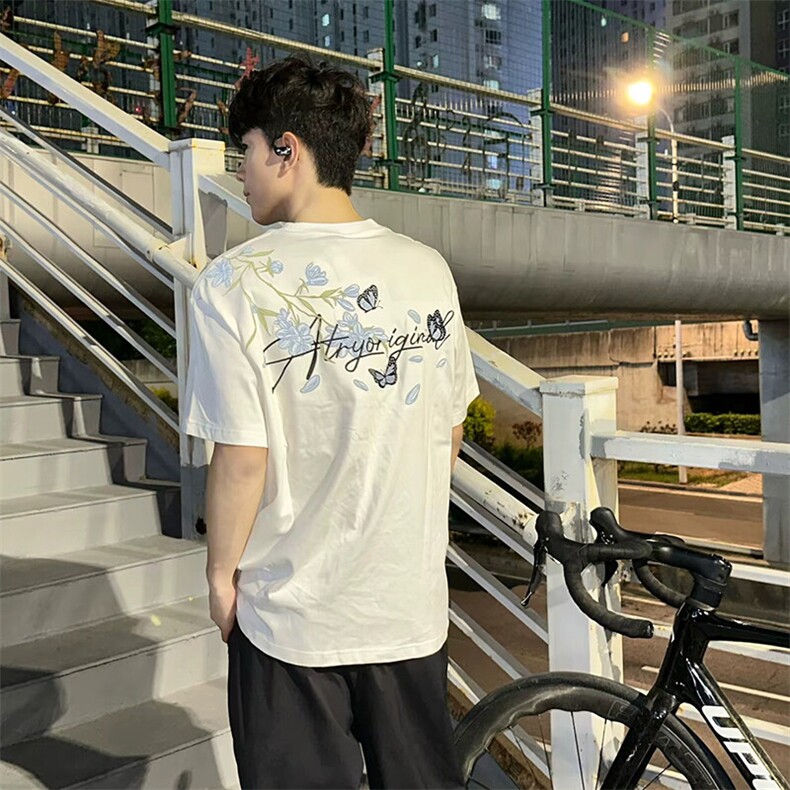 万针全刺绣解构设计260克重磅双纱纯棉高品质美式高街短袖T恤特35,男装T恤,电商A486