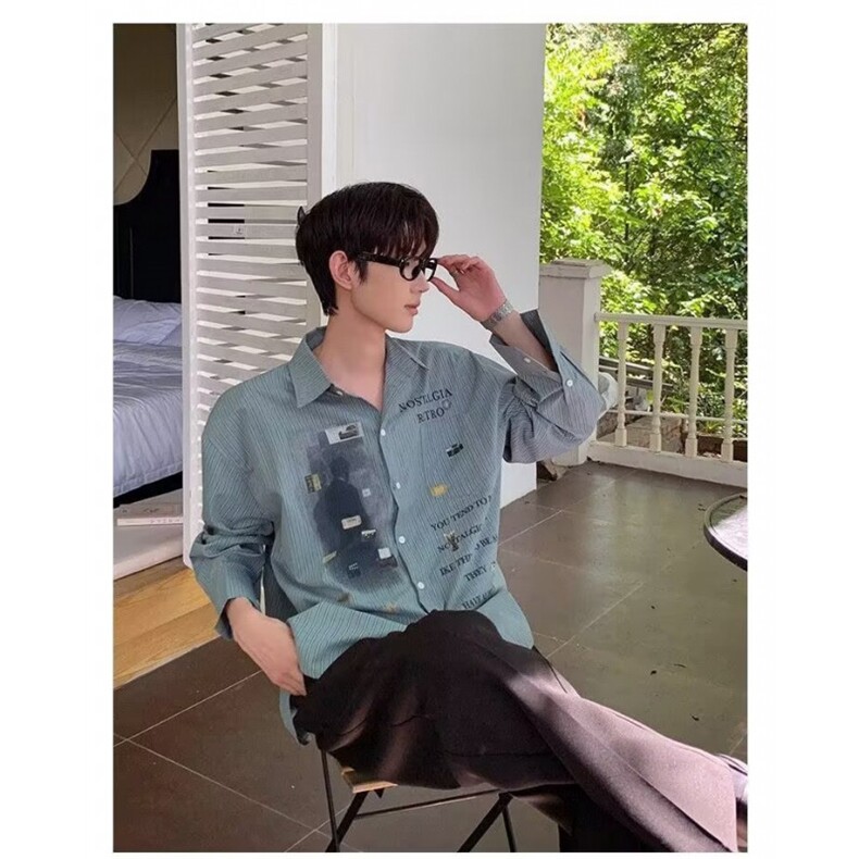 男士衬衫长袖春秋款休闲帅气上衣服夏季日系衬衣潮牌工装外套,男装衬衫,星座506A