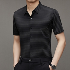 爸爸夏装短袖衬衫商务休闲男士上衣服夏季薄款衬衣夏天中年人男装，男装衬衫，电商B212（原钱塘6029）
