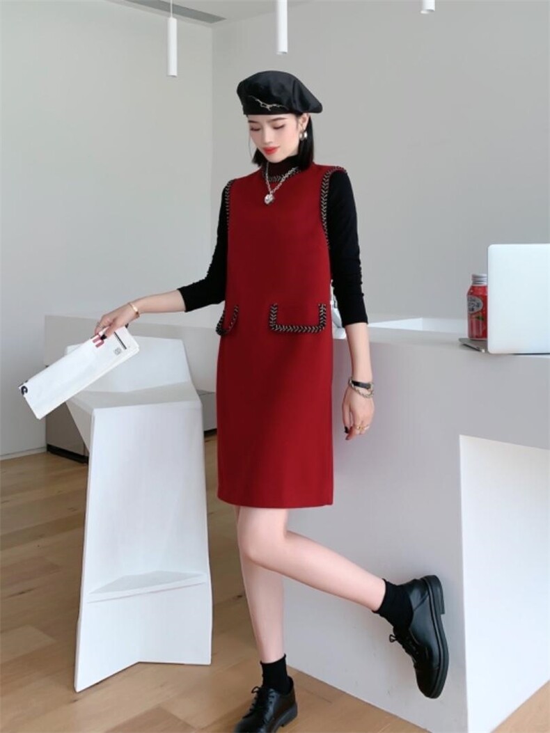 秋冬毛呢背心裙两件套，女装背心吊带，蕃米莉