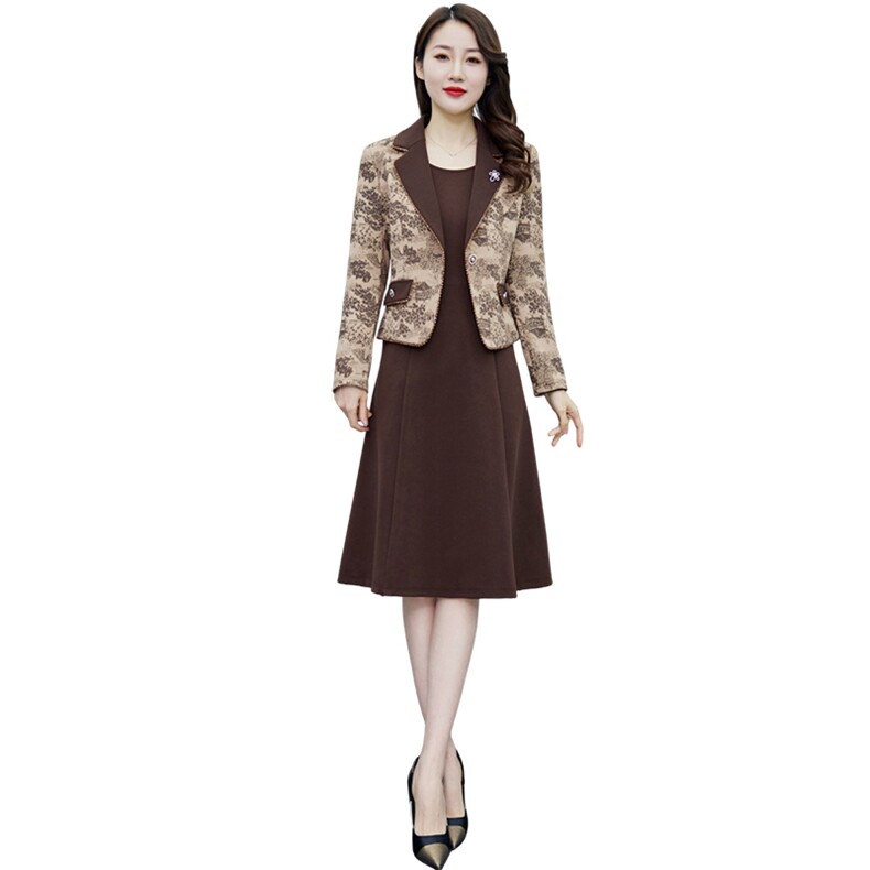 现货-新品】西装外套连衣裙两件套2024年春装新款洋气复古风套装,女装套装/套裙,仁梯