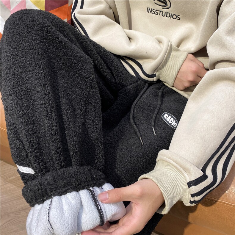抖音品质冬季保暖羊羔绒条纹宽松束脚休闲裤B315-K23530-p65控88,男装棉衣,电商B315