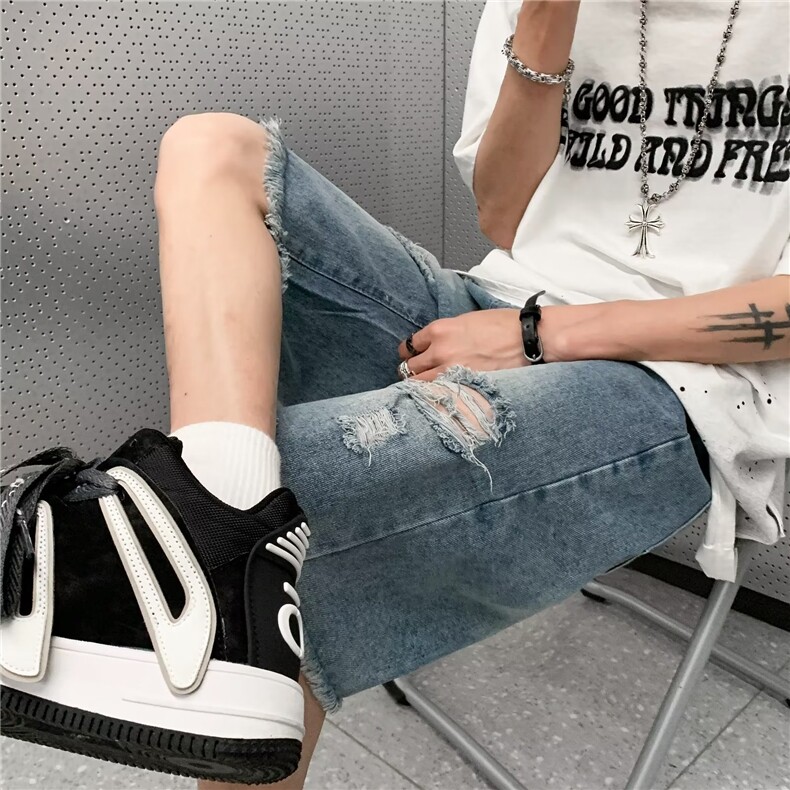 美式vibe裤子休闲牛仔短裤D3110P33,男装牛仔裤,星座1116-2