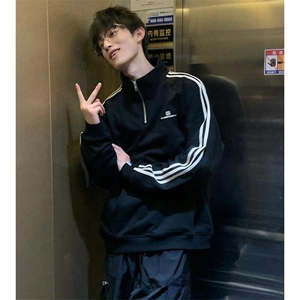 春季条纹翻领男卫衣图片