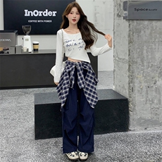 2025年秋季新款时尚舒适百搭休闲摆披三件套裤，女装套装/套裙，心心服饰