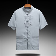 DW22039夏男式薄款短袖风纽扣休闲套装中老年爸爸装唐装P120，男装民族服装，电商B360