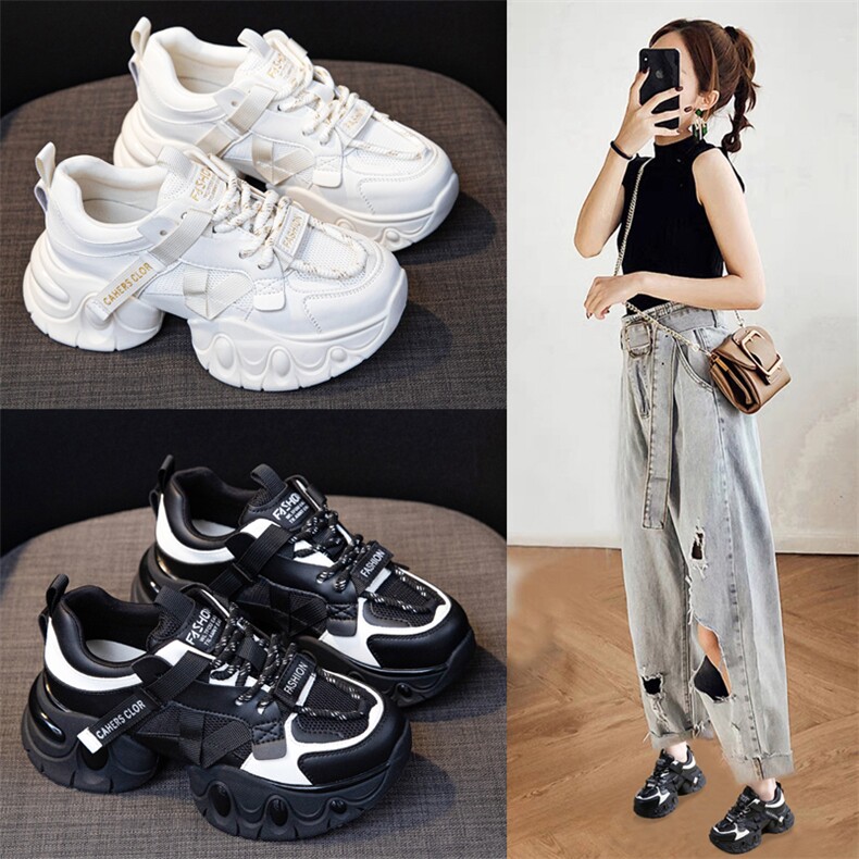 真皮厚底老爹鞋2024春季新款百搭运动休闲鞋小个子增高松糕女鞋子,女鞋休闲鞋,电商A223