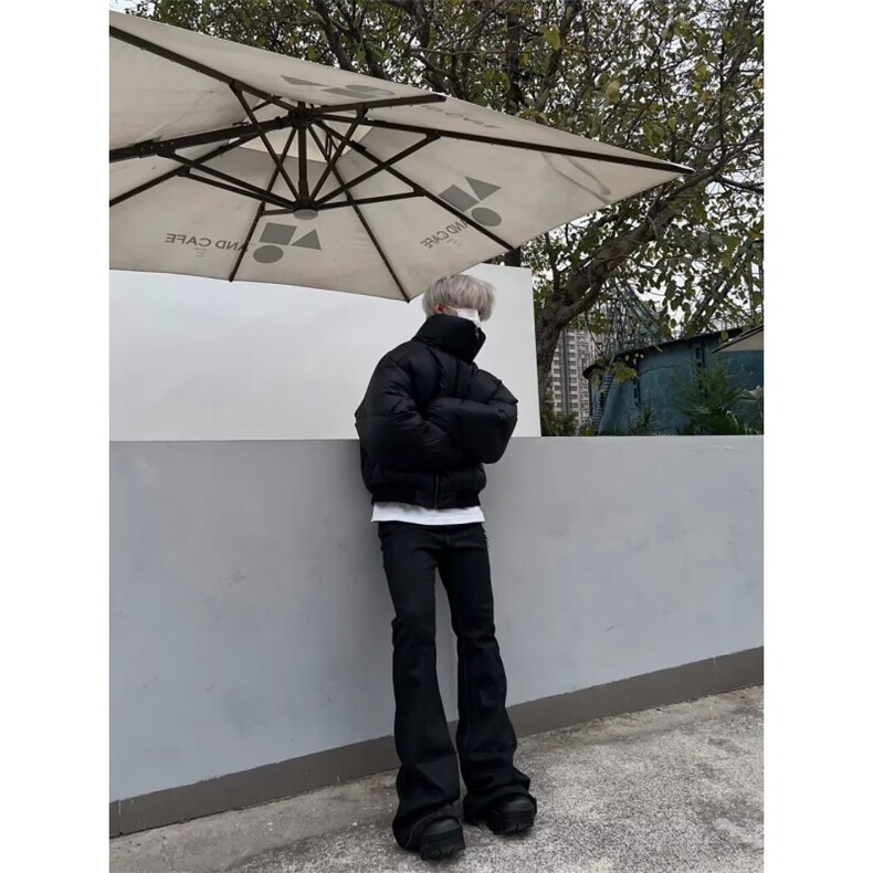 美式复古vibe裤子男款高街cleanfit弯刀微喇黑色牛仔裤修身直筒裤,男装棉衣,星座603-2