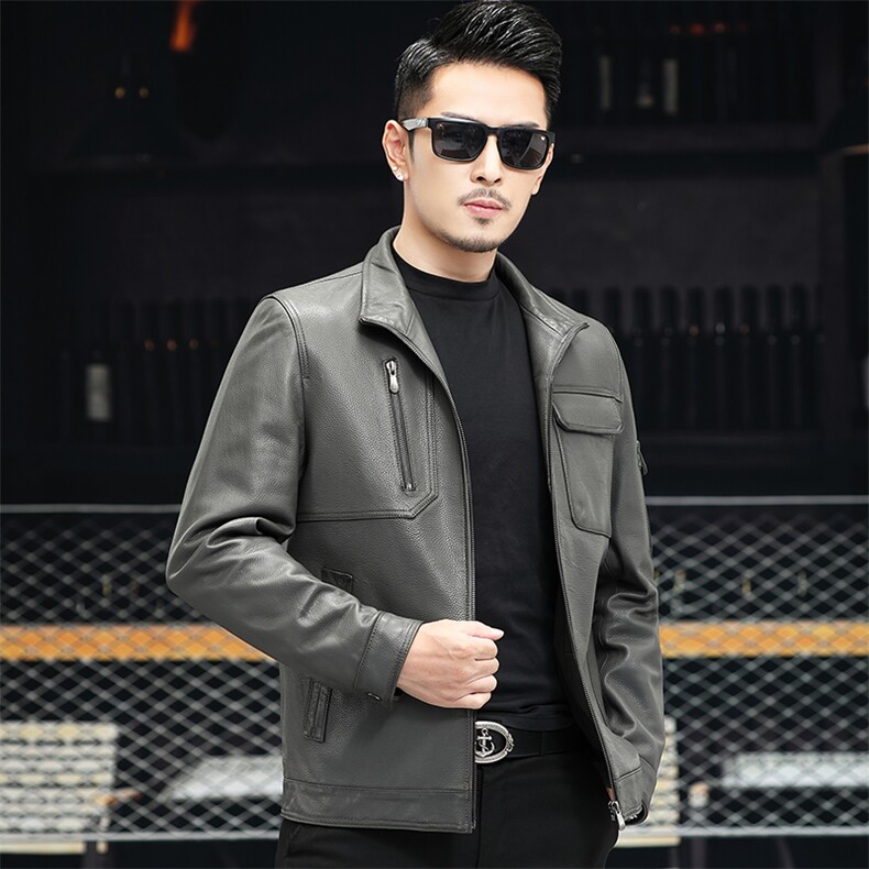 21007春秋款海宁真皮皮衣男绵羊皮外套机车夹克商务男装韩版P580，男装夹克，电商B360A（原721A）
