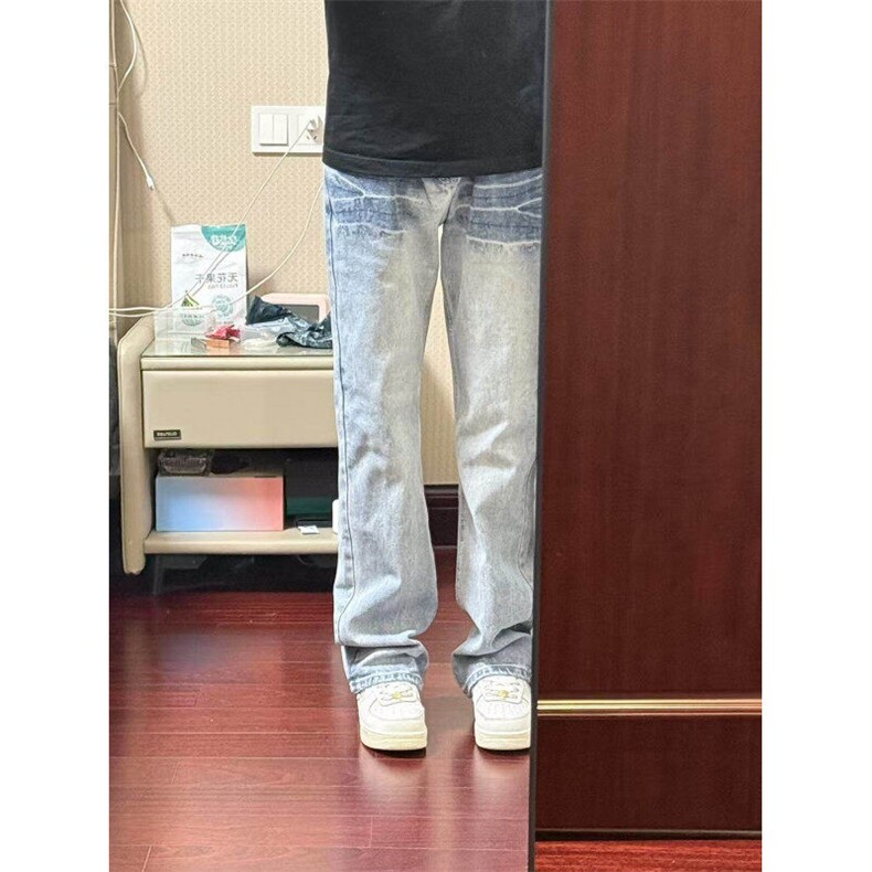 【有货】NZ455HH-特P42冰蓝闪电纹水洗牛仔裤男女直筒裤子,男装牛仔裤,星座1007（原301D）