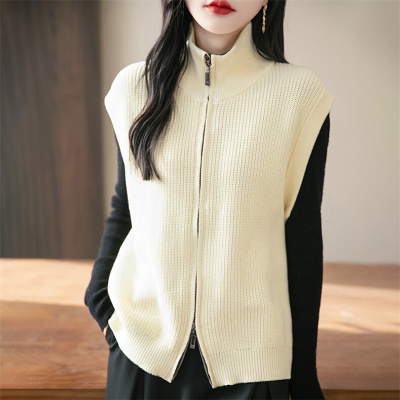 开衫时尚简约百搭马甲拉链款2025，女装针织衫/毛衣，长今羊