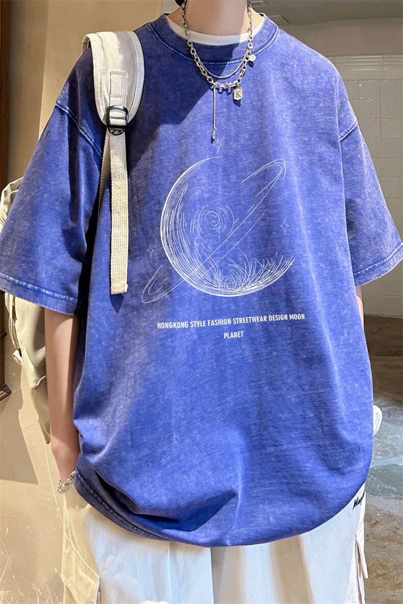 ！2024夏季新款男士潮牌水洗短袖T恤情侣半袖XT138P35,男装T恤,电商B220