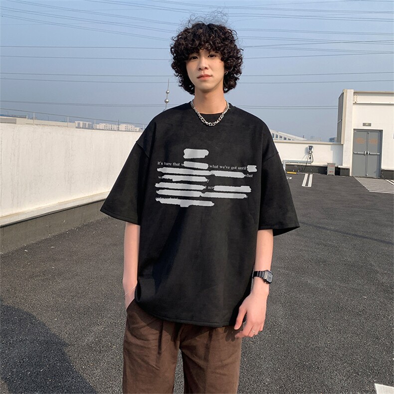 25年新款抖音直播得物品质重磅麂皮绒男短袖T恤T5530P2539,男装T恤,电商C408-1(原B339-1)
