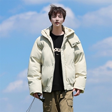 现货5W件冬季三防重磅boxy短款羽绒连帽PU皮棉衣外套防风加厚棉服，男装棉衣，电商A443