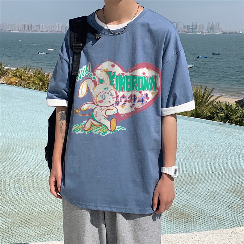 港风圆领青春休闲大码男运动日系原宿潮流男士短袖宽松DT707P25,男装T恤,星座227-7