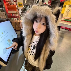 现货重磅硬挺boxy羽绒棉衣座山雕猫耳大毛毛领麂皮棉服冬外套，男装棉衣，电商A486-1