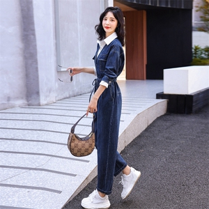 假两件工装牛仔连体裤女春秋高级感2025新款气质连衣裤女神范图片