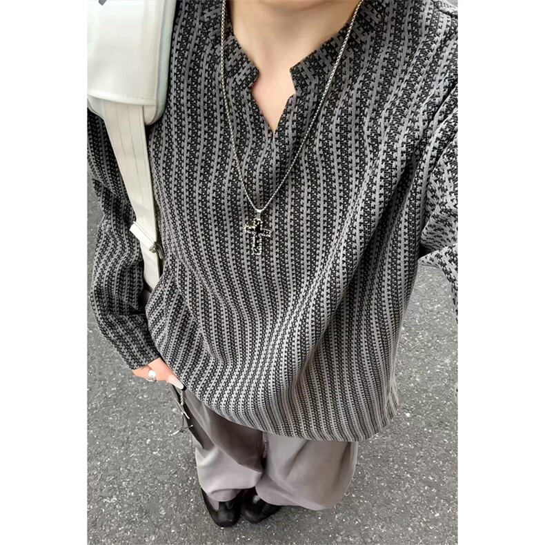 2026春季新款港风女模大码鱼骨纹长袖T恤M-5XHT25864-特P14，男装T恤，电商A022