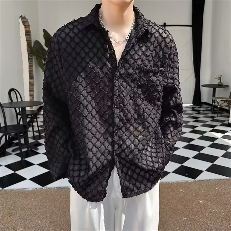 春夏防晒衬衫长袖翻领鱼鳞纹衬衫C65 p50图片