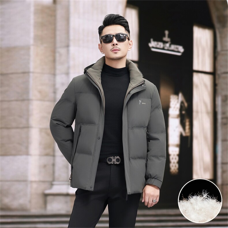 新款新标90绒中年羽绒服外套男士秋冬拆卸帽时尚休闲羽绒服夹克,男装夹克,钱塘723