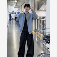 网图M2801-特P60针织开衫男春秋夹克宽松高级感开衫纯色外套潮，男装夹克，电商D310B