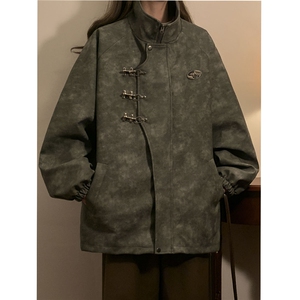 中性风美式复古飞机扣可拆卸胸针PU皮衣夹克男JK77768P105控148图片