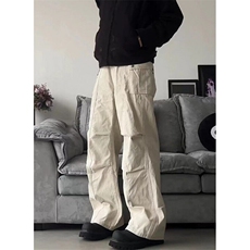 多口袋工装休闲裤男夏季复古宽松百搭褶皱直筒阔腿长裤子KG007，男装工装外套，星座1116A（原606A-3）