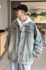 秋冬新品美式复古高街潮牌韩版宽松ins牛仔夹克水洗做旧牛仔男，男装夹克，星座910