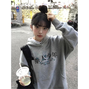CX293-P51 纯棉美式覆古灰色连帽卫衣女2025新款设计感小众图片