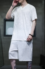 2025夏季风男装套装针织龙纹提花唐装套装短袖+短裤A100-P85，男装休闲套装，电商B277(原6028)