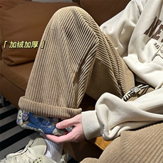 2023冬季新款外景大码加绒灯芯绒小熊长裤，男装休闲裤，电商A022