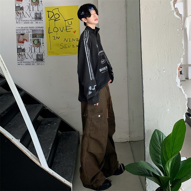 简约纯色休闲裤男女2025秋季直筒宽松垂感阔腿拖地裤YD9002-P75,男装休闲裤,星座509