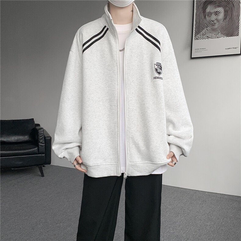 重磅条纹卫衣男开衫大码立领拼接上衣美式运动拉链外套JK5207/P65,女装短外套,电商B238