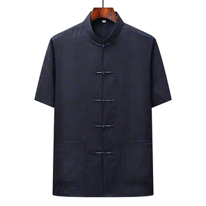 风唐装中年短袖衬衫套装男士夏装太极服宽松套装CF2806-P110图片