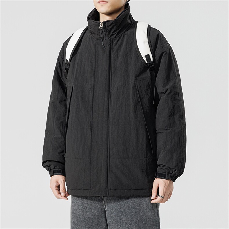 冬季潮牌日系纯色简约加绒加厚保暖防寒休闲棉服外套MY9079-P100,男装棉衣,电商A128