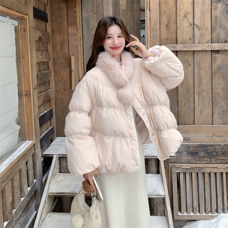 新款现！真狐狸毛保暖粉色羽绒服外套2C133-6003-P280-K408,女装羽绒服,2C133