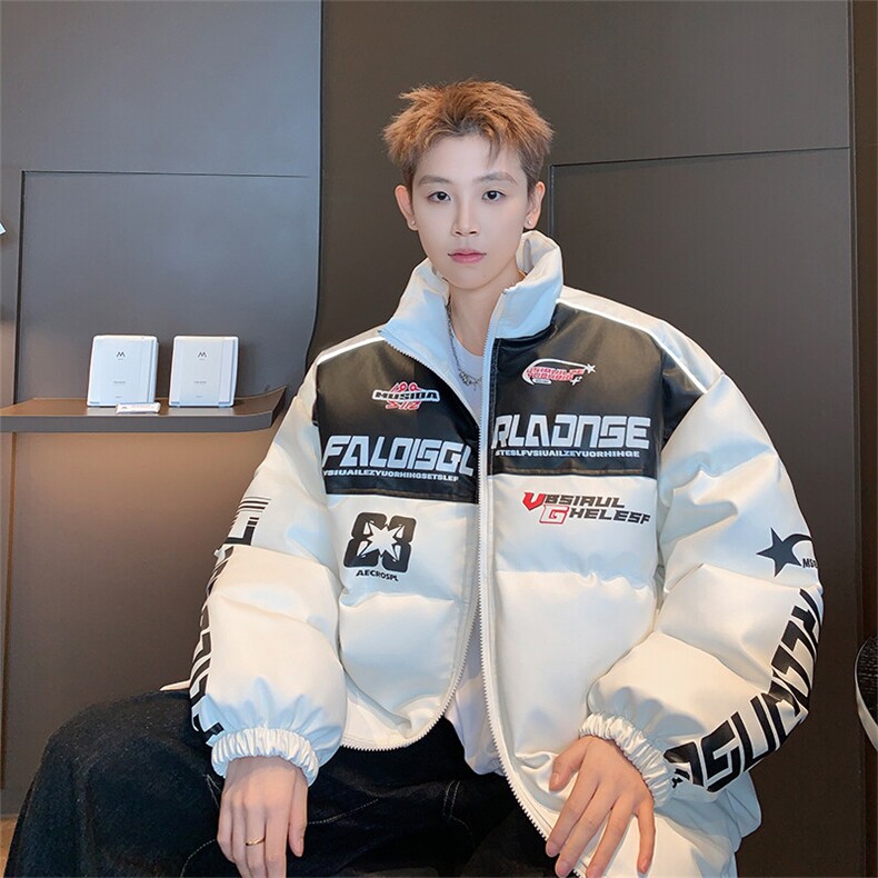 新款美式PU皮棉衣冬季加厚棉服潮牌机车外套ins男M6615-P128控168图片