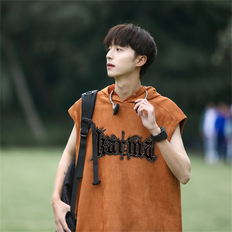 麂皮绒连帽背心坎肩男T恤美式港风JLB3181-P30控48,男装背心/马甲,电商B370