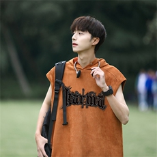 麂皮绒连帽背心坎肩男T恤美式港风JLB3181-P30控48，男装背心/马甲，电商B370